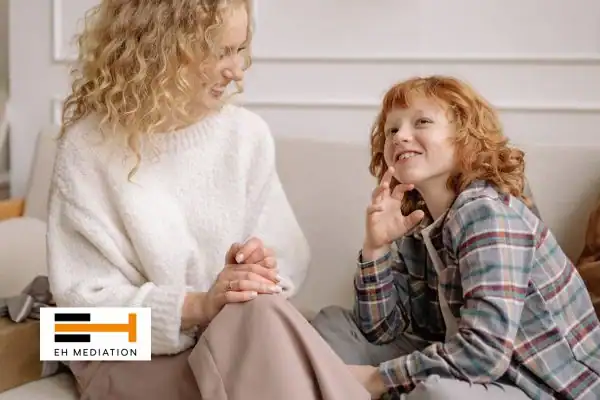 Happy mother and child after sorting child arrangements mediation Uckfield
